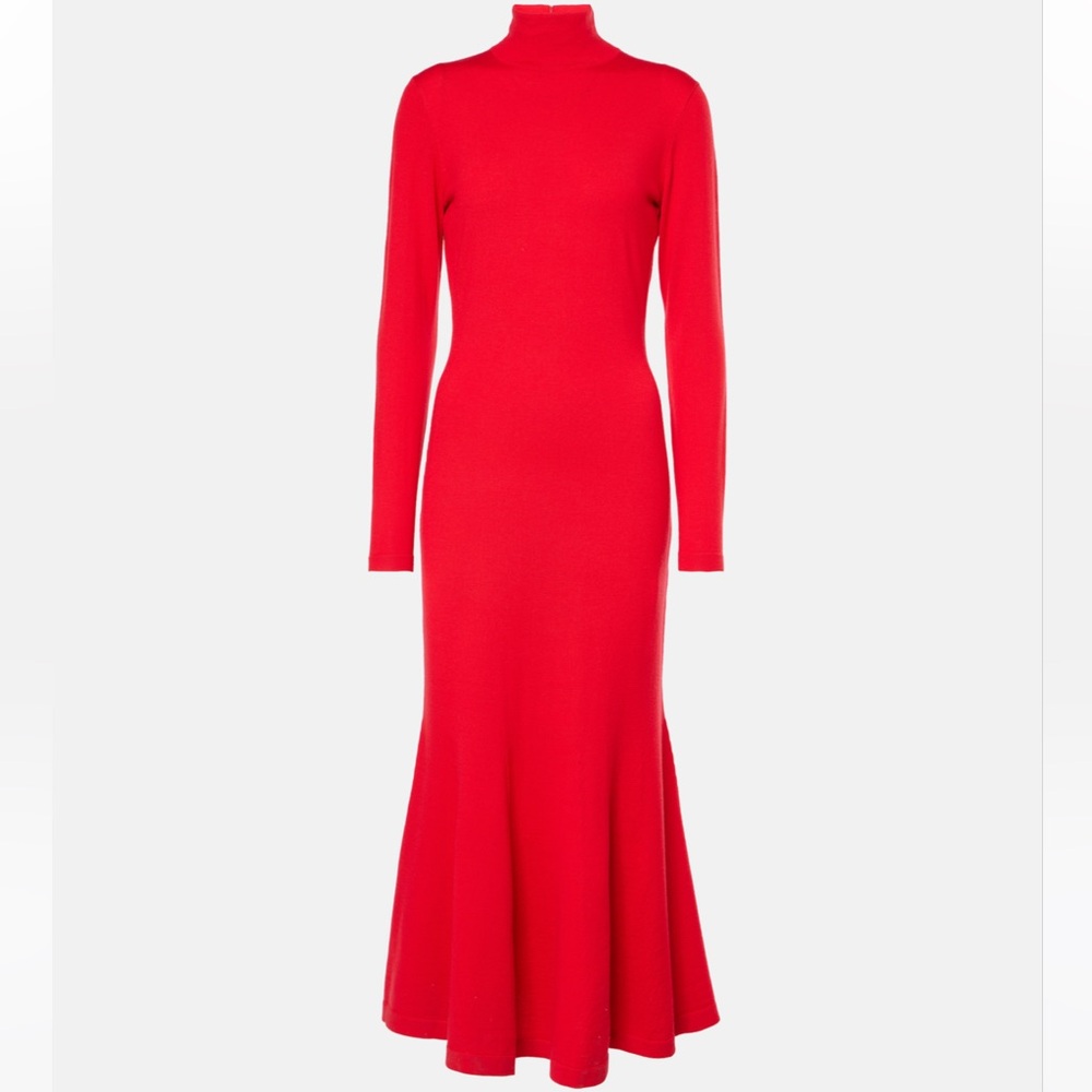 Carolina Herrera Red Wool Turtleneck Midi Dress S